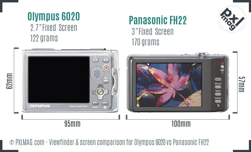 Olympus 6020 vs Panasonic FH22 Screen and Viewfinder comparison