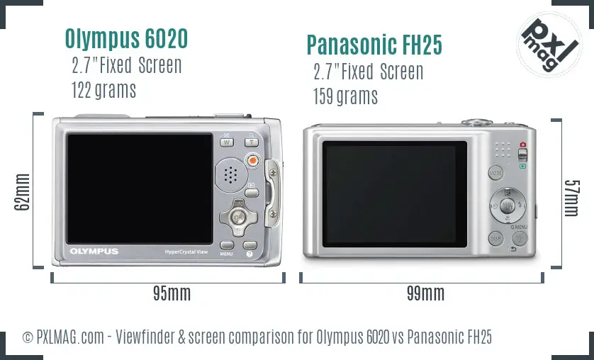 Olympus 6020 vs Panasonic FH25 Screen and Viewfinder comparison