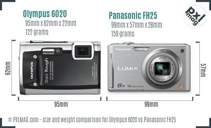 Olympus 6020 vs Panasonic FH25 size comparison