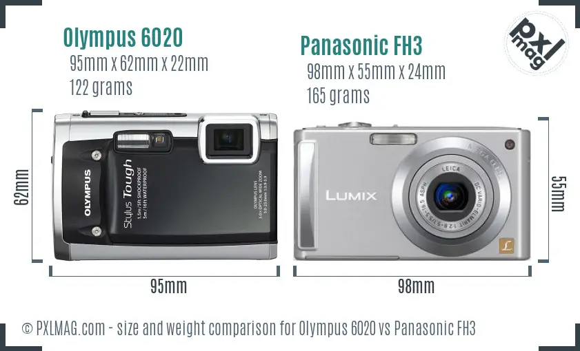 Olympus 6020 vs Panasonic FH3 size comparison
