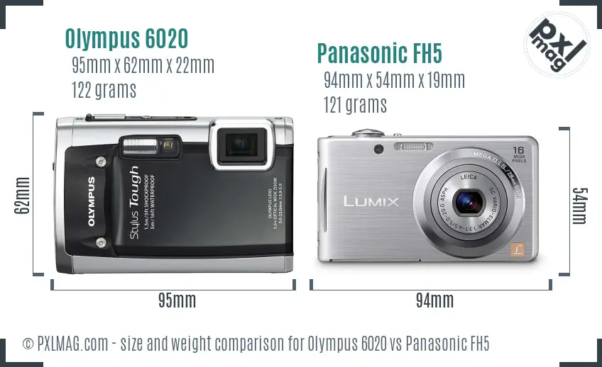Olympus 6020 vs Panasonic FH5 size comparison