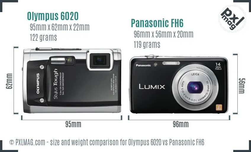 Olympus 6020 vs Panasonic FH6 size comparison