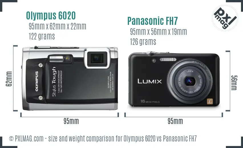 Olympus 6020 vs Panasonic FH7 size comparison