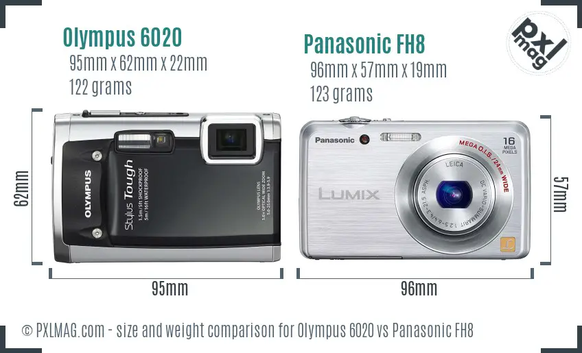 Olympus 6020 vs Panasonic FH8 size comparison