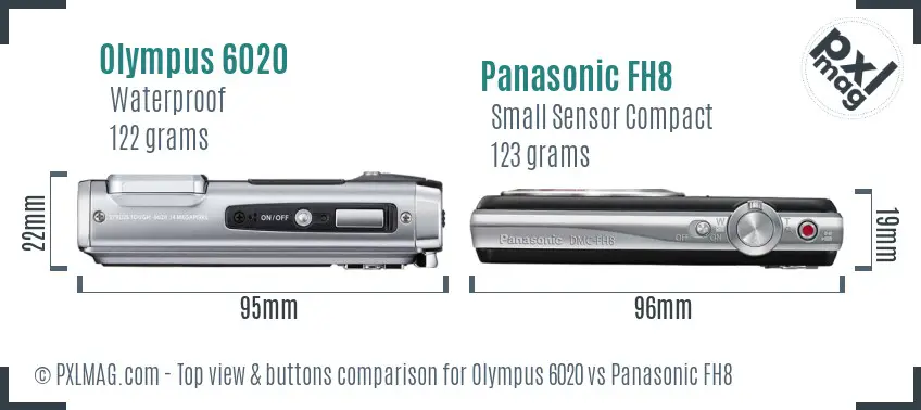 Olympus 6020 vs Panasonic FH8 top view buttons comparison
