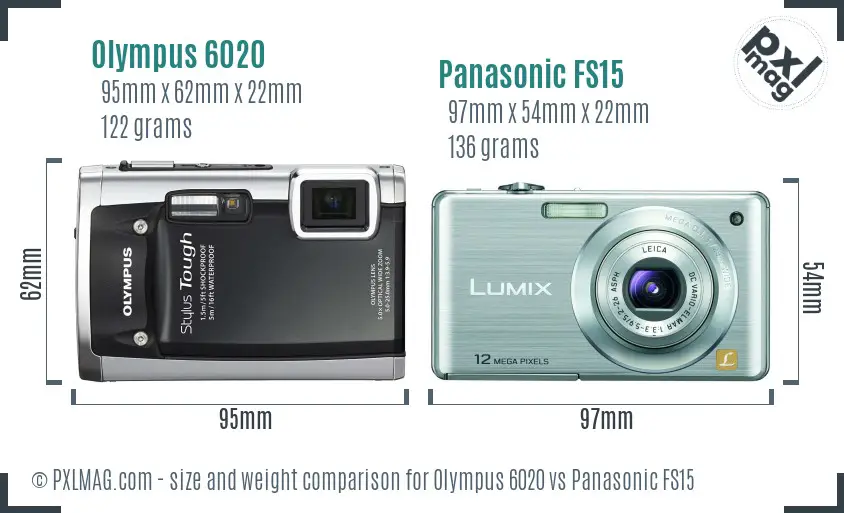 Olympus 6020 vs Panasonic FS15 size comparison