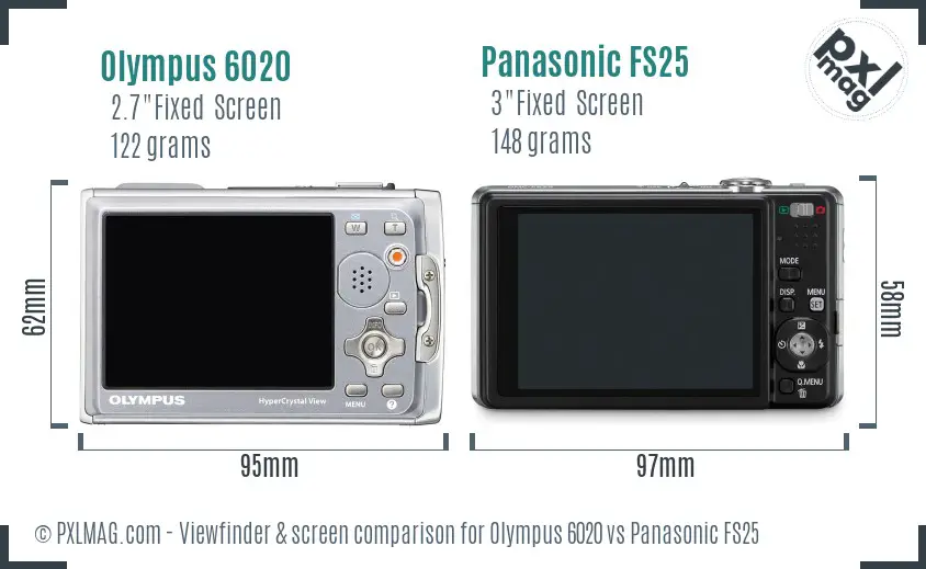 Olympus 6020 vs Panasonic FS25 Screen and Viewfinder comparison