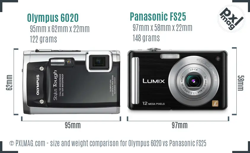Olympus 6020 vs Panasonic FS25 size comparison