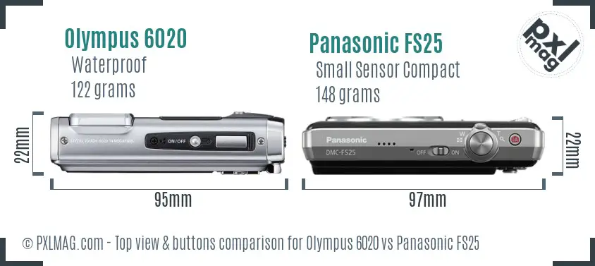 Olympus 6020 vs Panasonic FS25 top view buttons comparison