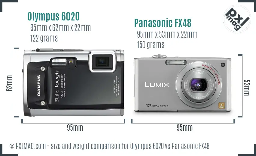 Olympus 6020 vs Panasonic FX48 size comparison