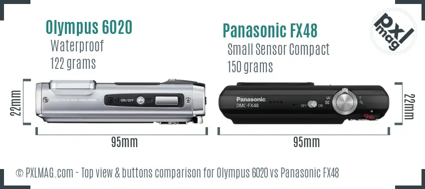 Olympus 6020 vs Panasonic FX48 top view buttons comparison