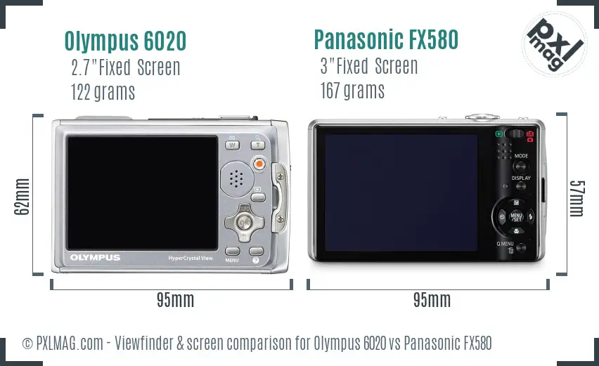 Olympus 6020 vs Panasonic FX580 Screen and Viewfinder comparison