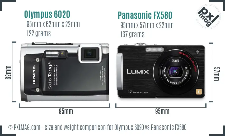 Olympus 6020 vs Panasonic FX580 size comparison