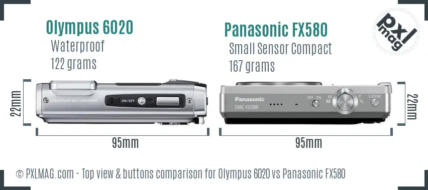 Olympus 6020 vs Panasonic FX580 top view buttons comparison