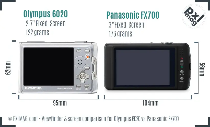 Olympus 6020 vs Panasonic FX700 Screen and Viewfinder comparison