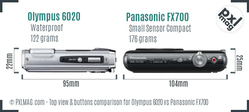 Olympus 6020 vs Panasonic FX700 top view buttons comparison