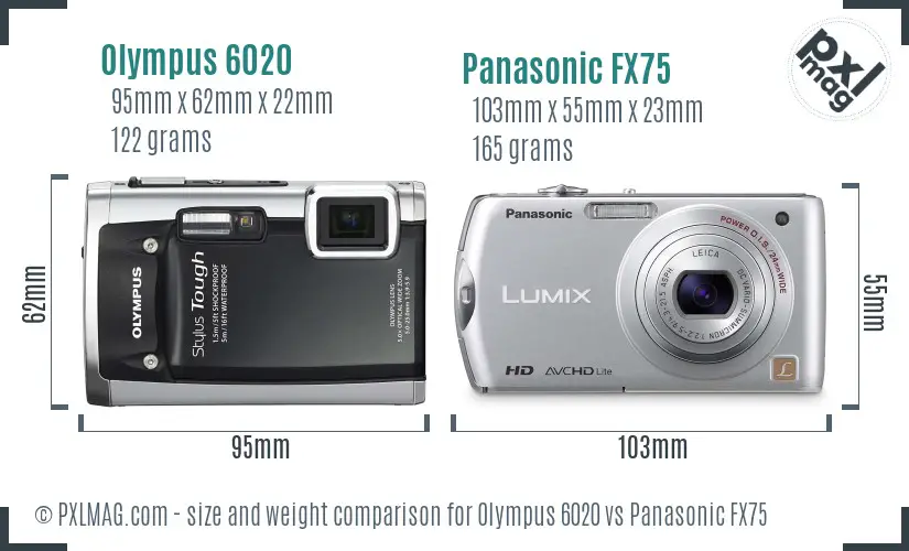 Olympus 6020 vs Panasonic FX75 size comparison