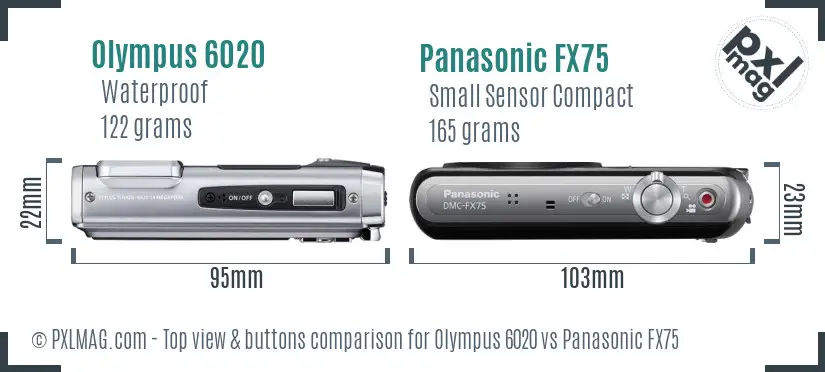 Olympus 6020 vs Panasonic FX75 top view buttons comparison