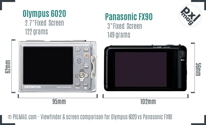 Olympus 6020 vs Panasonic FX90 Screen and Viewfinder comparison