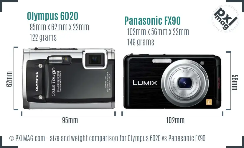 Olympus 6020 vs Panasonic FX90 size comparison