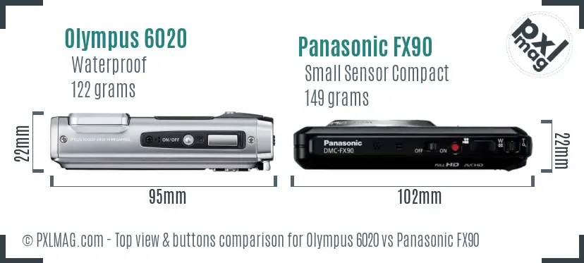 Olympus 6020 vs Panasonic FX90 top view buttons comparison