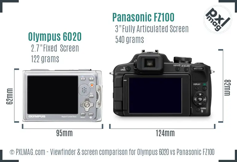 Olympus 6020 vs Panasonic FZ100 Screen and Viewfinder comparison