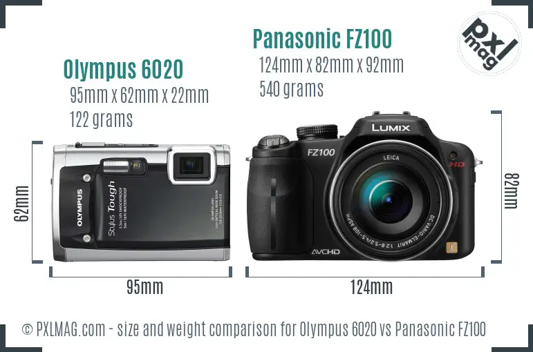 Olympus 6020 vs Panasonic FZ100 size comparison