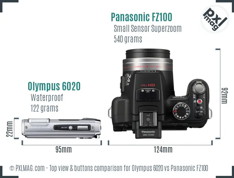 Olympus 6020 vs Panasonic FZ100 top view buttons comparison