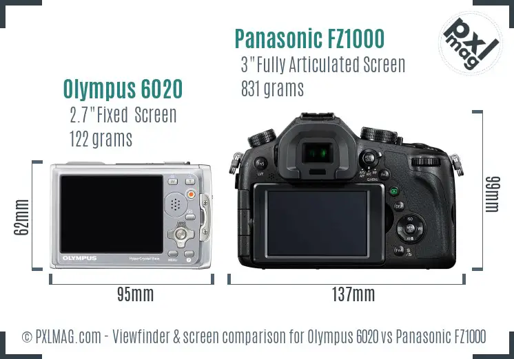 Olympus 6020 vs Panasonic FZ1000 Screen and Viewfinder comparison