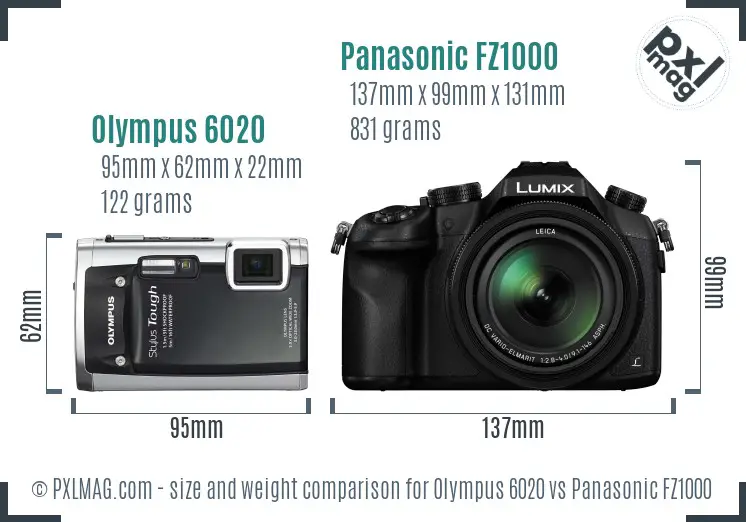 Olympus 6020 vs Panasonic FZ1000 size comparison