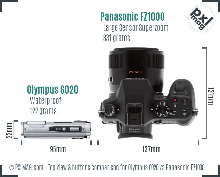 Olympus 6020 vs Panasonic FZ1000 top view buttons comparison