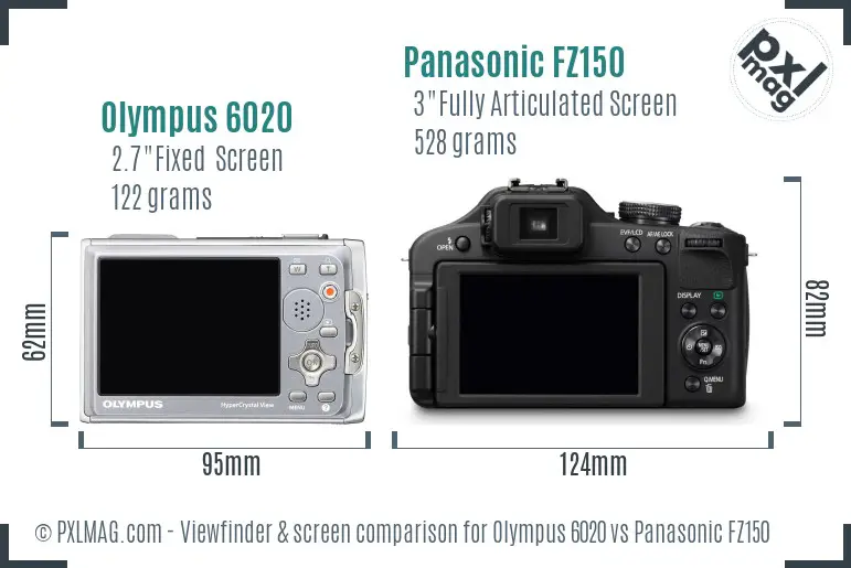 Olympus 6020 vs Panasonic FZ150 Screen and Viewfinder comparison