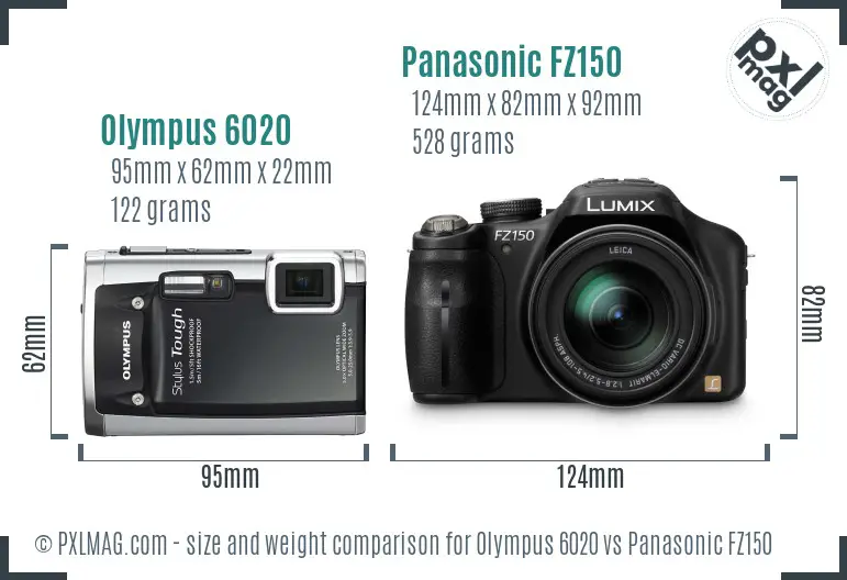 Olympus 6020 vs Panasonic FZ150 size comparison