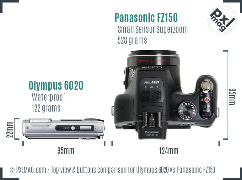 Olympus 6020 vs Panasonic FZ150 top view buttons comparison