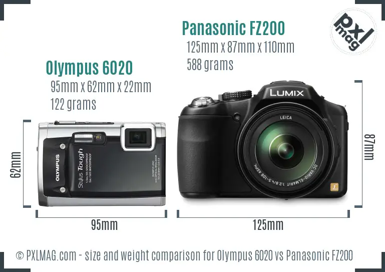 Olympus 6020 vs Panasonic FZ200 size comparison Olympus 6020 vs Panasonic FZ200 size comparison
