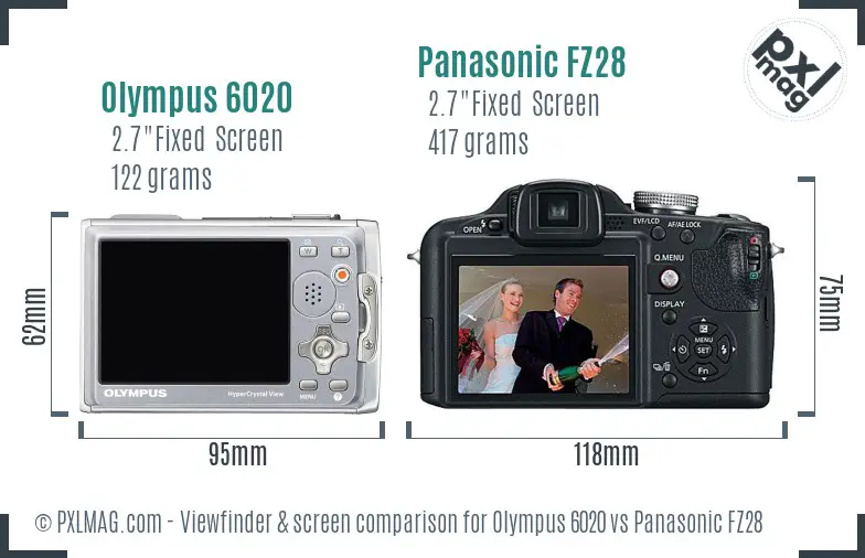 Olympus 6020 vs Panasonic FZ28 Screen and Viewfinder comparison