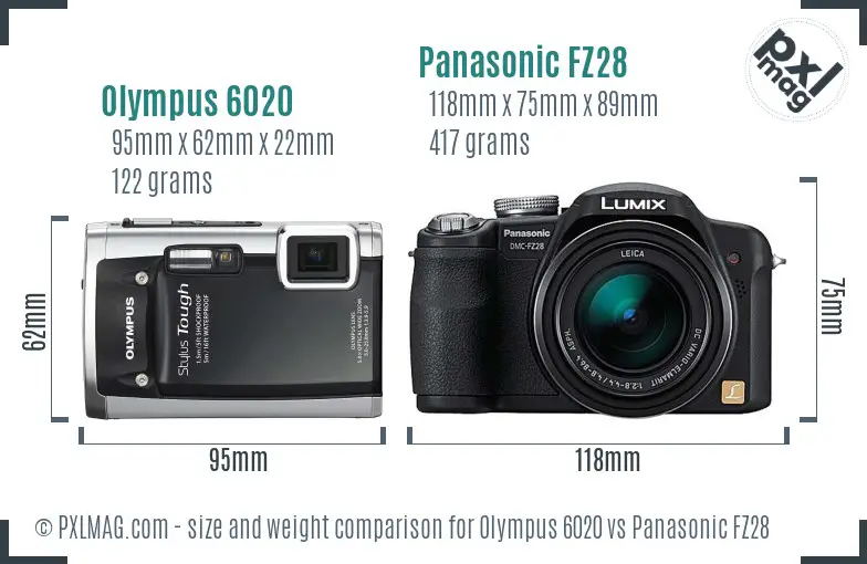 Olympus 6020 vs Panasonic FZ28 size comparison