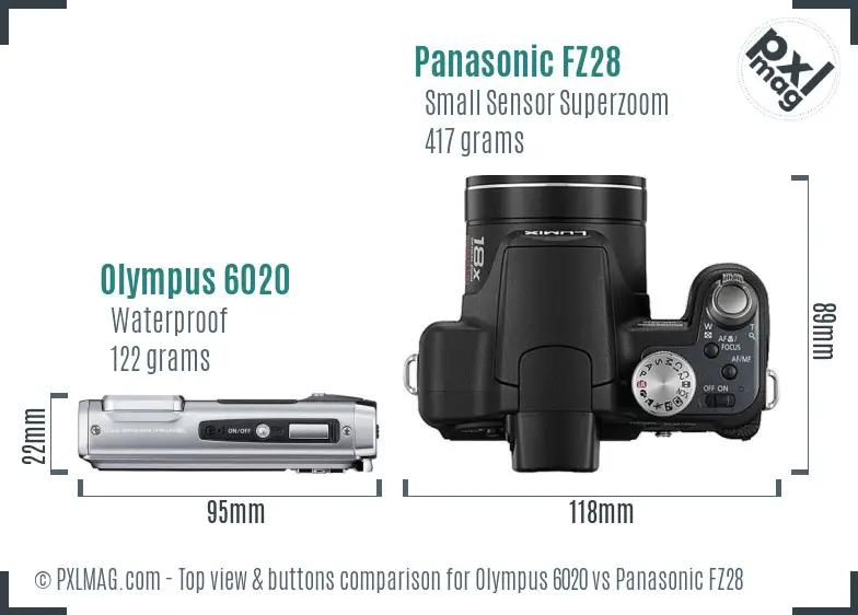 Olympus 6020 vs Panasonic FZ28 top view buttons comparison