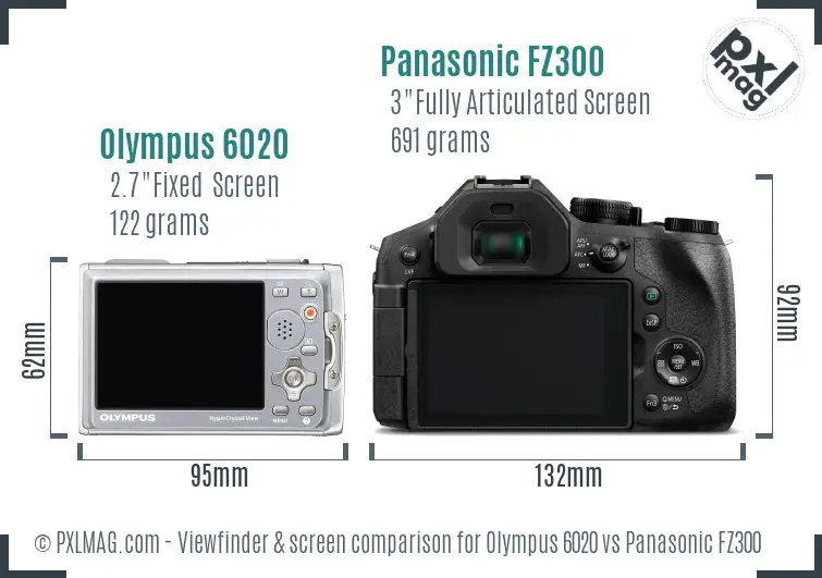 Olympus 6020 vs Panasonic FZ300 Screen and Viewfinder comparison