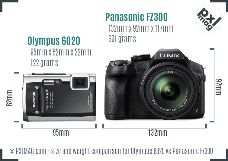 Olympus 6020 vs Panasonic FZ300 size comparison