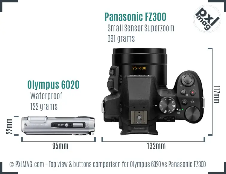 Olympus 6020 vs Panasonic FZ300 top view buttons comparison