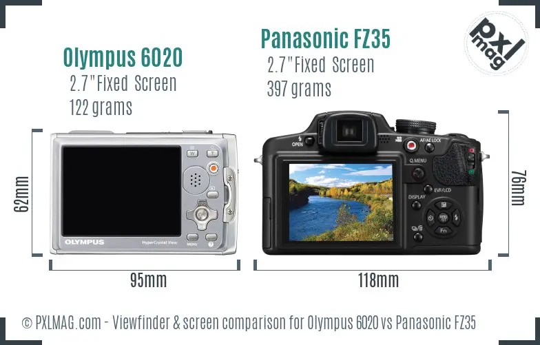 Olympus 6020 vs Panasonic FZ35 Screen and Viewfinder comparison