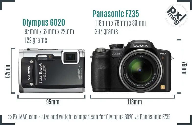 Olympus 6020 vs Panasonic FZ35 size comparison