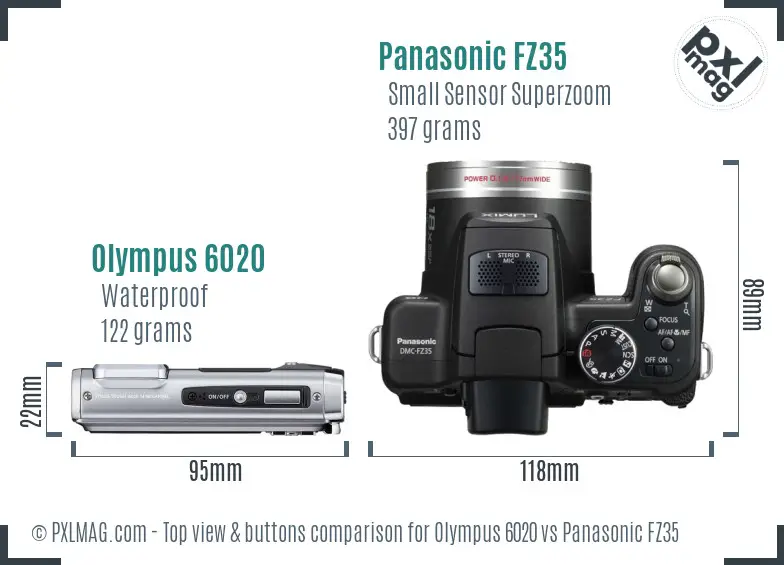 Olympus 6020 vs Panasonic FZ35 top view buttons comparison