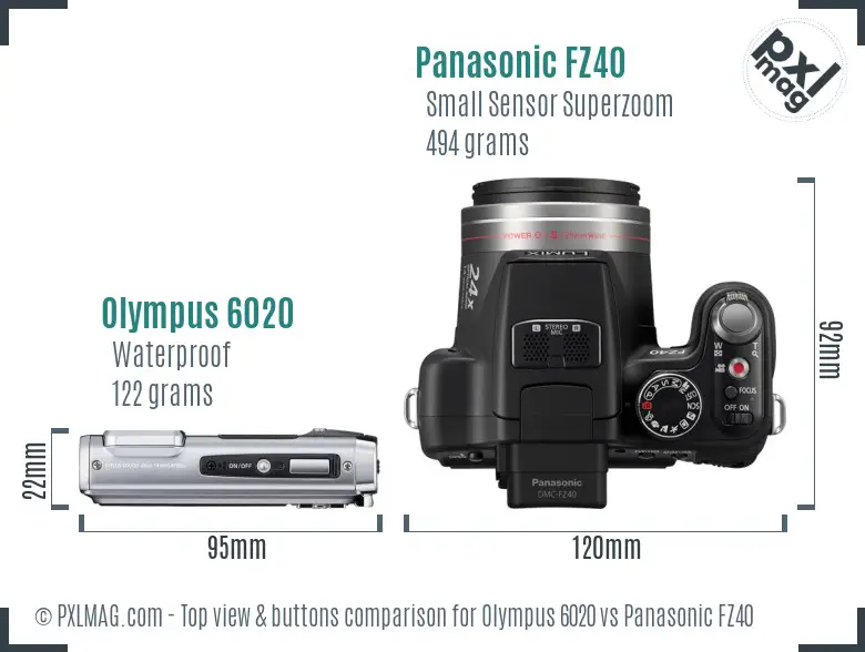 Olympus 6020 vs Panasonic FZ40 top view buttons comparison