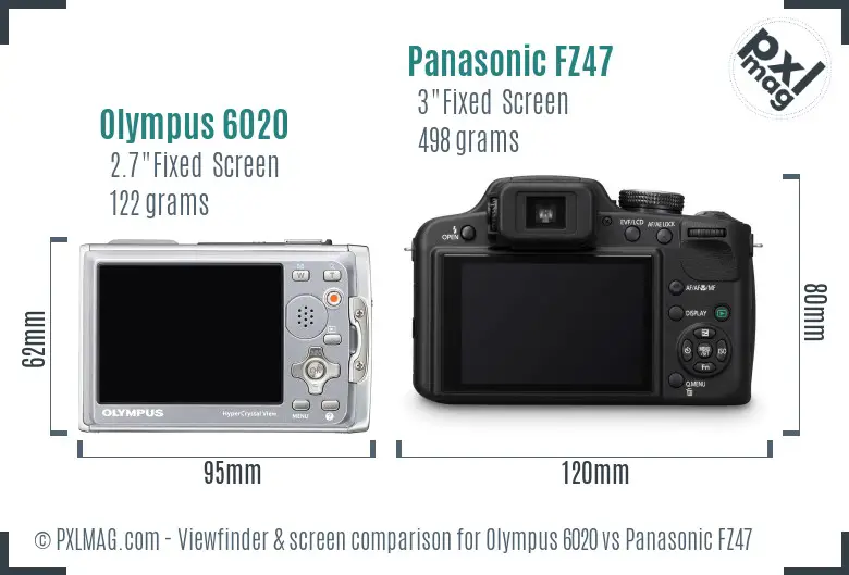 Olympus 6020 vs Panasonic FZ47 Screen and Viewfinder comparison