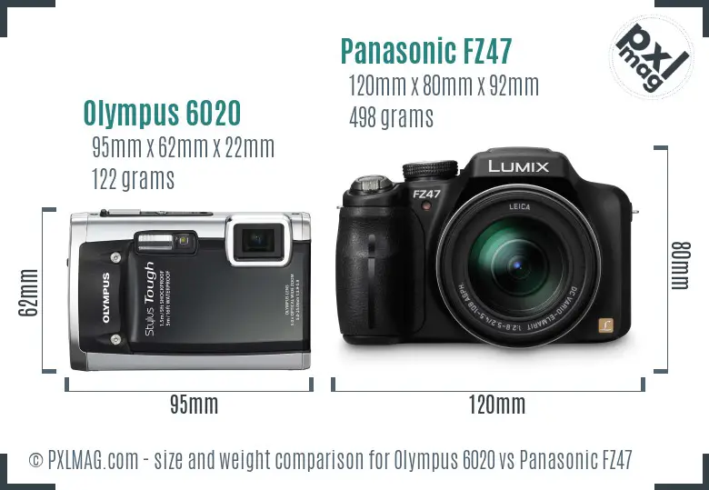 Olympus 6020 vs Panasonic FZ47 size comparison