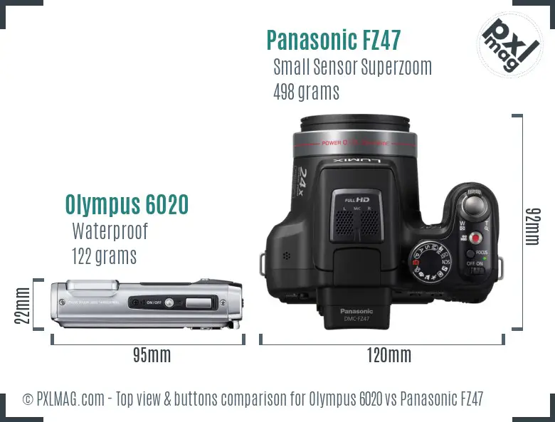 Olympus 6020 vs Panasonic FZ47 top view buttons comparison