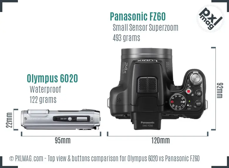 Olympus 6020 vs Panasonic FZ60 top view buttons comparison