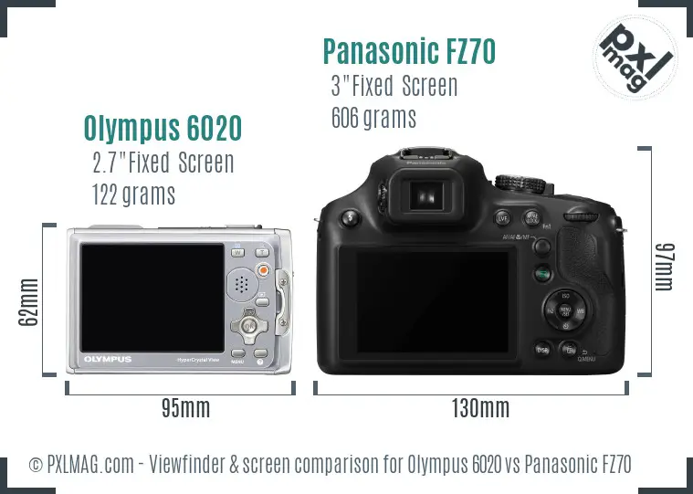 Olympus 6020 vs Panasonic FZ70 Screen and Viewfinder comparison